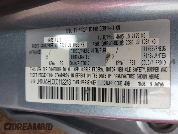2012 Mazda 5 Sport with VIN JM1CW2BL0C0112218, listed as a IAAI auction lot 41806083 with 183,197 mi miles and . Bid and sale history available at carsss.com. Image 9.