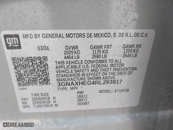 2024 Chevrolet Equinox LS with VIN 3GNAXHEG4RL293817, listed as a IAAI auction lot 41531442 with 21,063 mi miles. Bid and sale history available at carsss.com. Image 9.