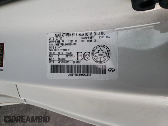 2017 Infiniti Q60 Premium with VIN JN1EV7EL3HM554479, listed as a Copart auction lot 69899462 with 63,034 mi miles and . Bid and sale history available at carsss.com. Image 12.