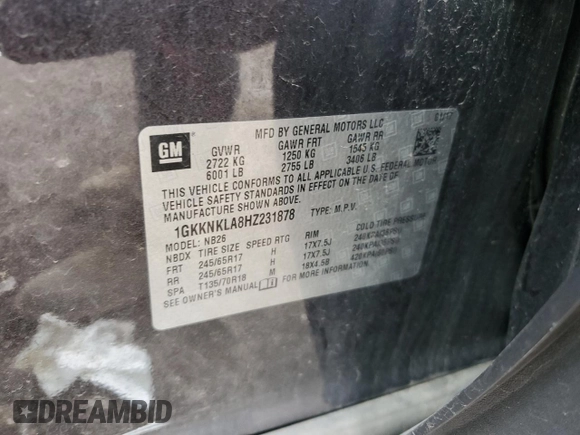 2017 GMC Acadia SLE with VIN 1GKKNKLA8HZ231878, listed as a Copart auction lot 49306635 with Not Provided miles and Salvage Title. Bid and sale history available at DreamBid. Image 14.
