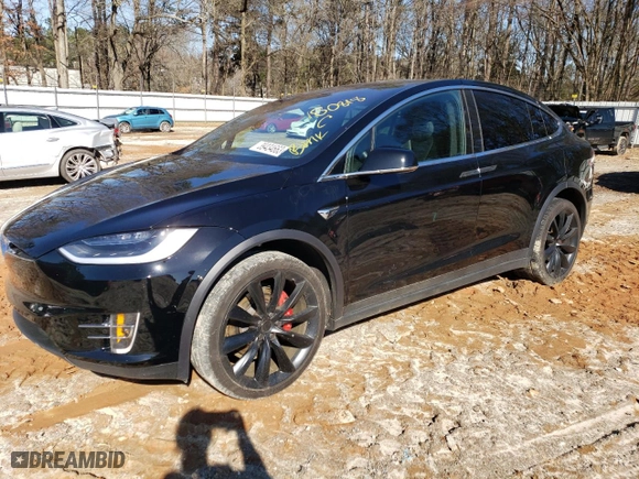 2019 Tesla Model X P100D with VIN 5YJXCBE43KF180818, listed as a Copart auction lot 39434663 with 34463 miles. Bid and sale history available at carsss.com. Image 1.