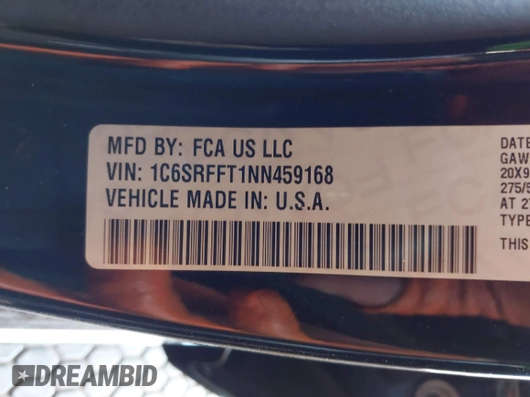 2022 Ram 1500 Big Horn with VIN 1C6SRFFT1NN459168, listed as a IAAI auction lot 42463815 with 28,421 mi miles and . Bid and sale history available at DreamBid. Image 9.