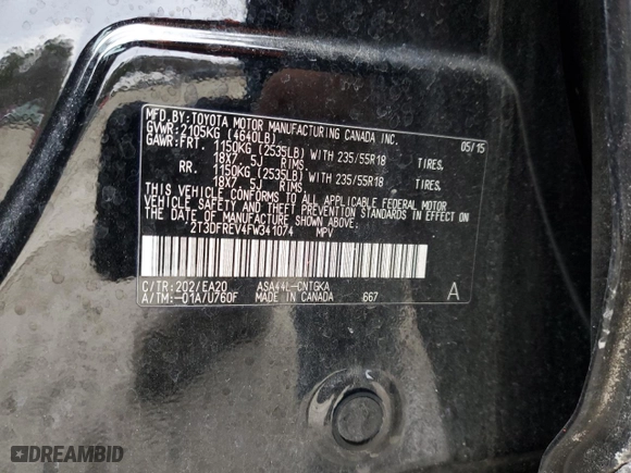 2015 Toyota RAV4 Limited with VIN 2T3DFREV4FW341074, listed as a Copart auction lot 88592145 with 97,701 mi miles and Salvage Title. Bid and sale history available at carsss.com. Image 13.