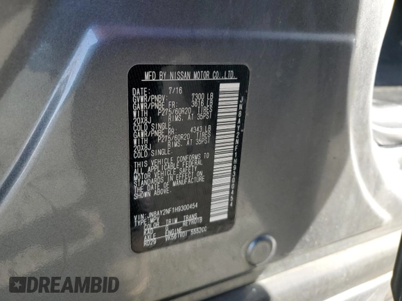 2017 Nissan Armada Platinum z VIN JN8AY2NF1H9300454, wystawiony jako Copart lot #49198605 z przebiegiem 109 546 mil mil oraz Szkoda całkowita • Salvage title. Historia ofert i sprzedaży dostępna na DreamBid. Obrazek 13.