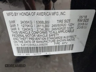 2018 Acura MDX Technology z VIN 5J8YD3H52JL009230, wystawiony jako IAAI lot #42413472 z przebiegiem 61 306 mil mil oraz . Historia ofert i sprzedaży dostępna na DreamBid. Obrazek 9.