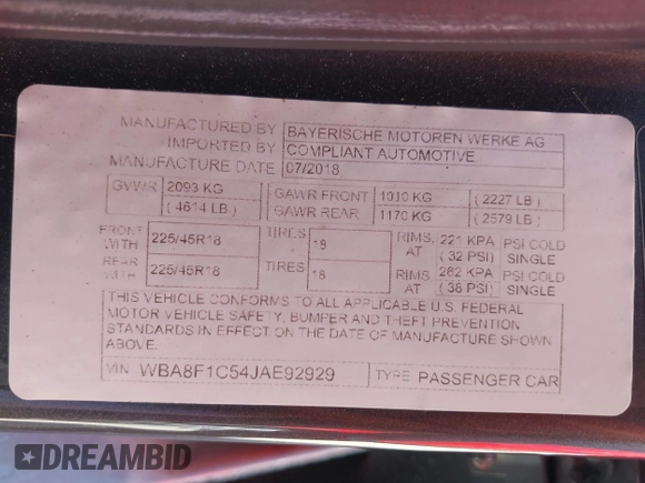 2018 BMW 3 Series с VIN WBA8F1C54JAE92929, выставлен на аукционе IAAI как лот 42236074 с пробегом 87 285 миль миль и . История ставок и продаж доступна на DreamBid. Изображение 9.