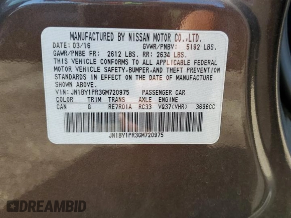 2016 Infiniti Q70 with VIN JN1BY1PR3GM720975, listed as a Copart auction lot 62496665 with 100,250 mi miles and Salvage title. Bid and sale history available at DreamBid. Image 12.