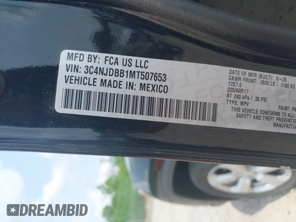 2021 Jeep Compass Altitude с VIN 3C4NJDBB1MT507653, выставлен на аукционе IAAI как лот 42396073 с пробегом 33 392 миль миль и . История ставок и продаж доступна на DreamBid. Изображение 9.
