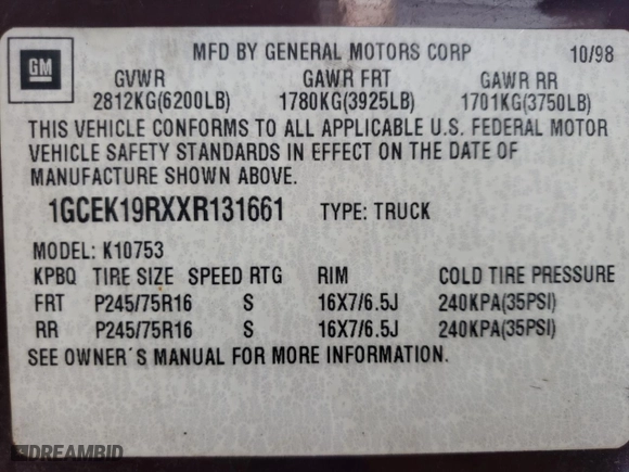 1999 Chevrolet C/K 1500 with VIN 1GCEK19RXXR131661, listed as a Copart auction lot 68070704 with 188,338 mi miles and Salvage Title. Bid and sale history available at carsss.com. Image 14.