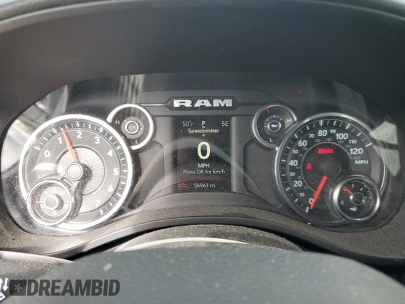 2021 Ram 1500 Big Horn z VIN 1C6SRFBT9MN758587, wystawiony jako Copart lot #56278755 z przebiegiem 56 963 mil mil oraz Szkoda całkowita • Salvage title. Historia ofert i sprzedaży dostępna na DreamBid. Obrazek 9.