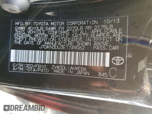 2014 Toyota Prius Four with VIN JTDKN3DU3E1749062, listed as a Copart auction lot 40257624 with 112,108 mi miles and Salvage Title. Bid and sale history available at carsss.com. Image 13.