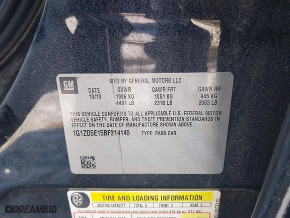 2011 Chevrolet Malibu LT w/2LT with VIN 1G1ZD5E15BF214145, listed as a IAAI auction lot 41609110 with 212,043 mi miles. Bid and sale history available at carsss.com. Image 9.