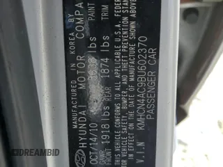 2011 Hyundai Accent GLS z VIN KMHCN4AC9BU602370, wystawiony jako Copart lot #58574905 z przebiegiem 184 916 mil mil oraz Szkoda całkowita • Salvage title. Historia ofert i sprzedaży dostępna na DreamBid. Obrazek 12.