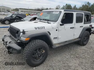 2024 Jeep Wrangler Willys with VIN 1C4PJXDG5RW350147, listed as a Copart auction lot 50164515 with 2,394 mi miles and Salvage Title. Bid and sale history available at carsss.com. Image 1.