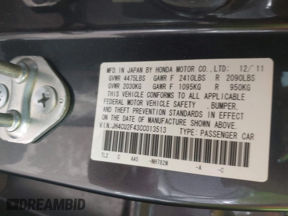 2012 Acura TSX with VIN JH4CU2F43CC013513, listed as a IAAI auction lot 41469274 with 110,108 mi miles. Bid and sale history available at carsss.com. Image 9.