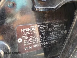 2002 Hyundai Santa Fe GLS with VIN KM8SC13D42U309353, listed as a Copart auction lot 75405014 with 137,249 mi miles and Salvage Title. Bid and sale history available at carsss.com. Image 13.