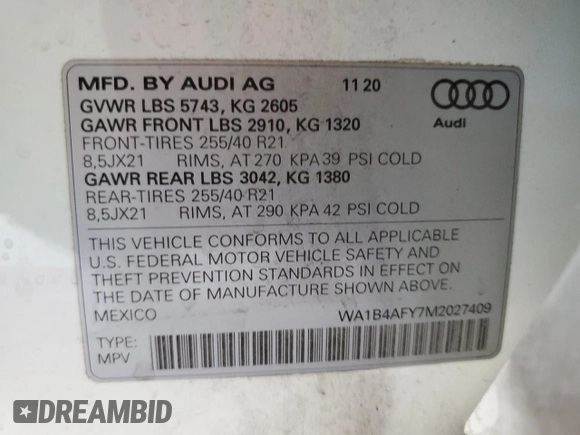 2021 Audi SQ5 Premium Plus with VIN WA1B4AFY7M2027409, listed as a Copart auction lot 46095593 with 13,648 mi miles. Bid and sale history available at carsss.com. Image 14.