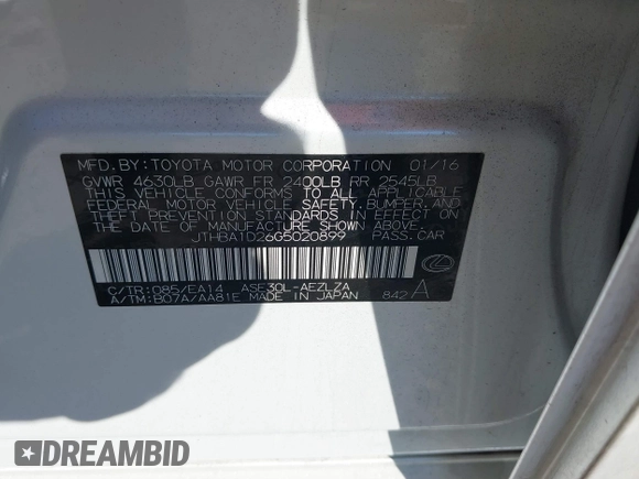 2016 Lexus IS 200t with VIN JTHBA1D26G5020899, listed as a IAAI auction lot 41505671 with 140,000 mi miles and . Bid and sale history available at DreamBid. Image 9.