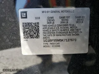 2019 Chevrolet Cruze Premier with VIN 1G1BF5SM5K7127673, listed as a Copart auction lot 48880285 with 102,502 mi miles and Clean Title. Bid and sale history available at carsss.com. Image 12.