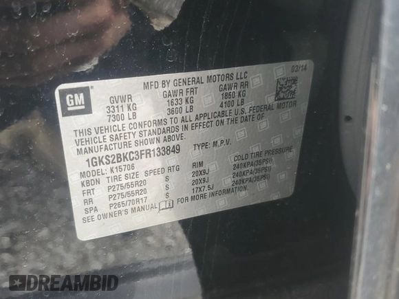 2015 GMC Yukon SLT z VIN 1GKS2BKC3FR133849, wystawiony jako Copart lot #53640635 z przebiegiem 105 812 mil mil oraz Szkoda całkowita • Salvage title. Historia ofert i sprzedaży dostępna na DreamBid. Obrazek 13.