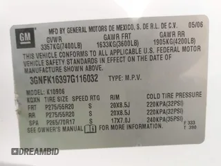 2007 Chevrolet Suburban LT with VIN 3GNFK16397G116032, listed as a IAAI auction lot 42391864 with 226,280 mi miles and . Bid and sale history available at DreamBid. Image 9.