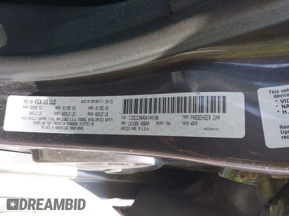 2016 Chrysler 200 Limited with VIN 1C3CCCAB4GN144108, listed as a IAAI auction lot 42052794 with 114,398 mi miles. Bid and sale history available at carsss.com. Image 9.