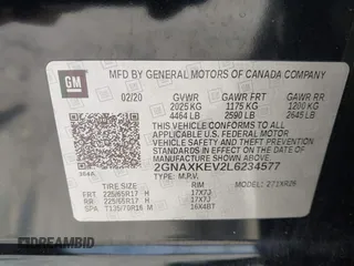 2020 Chevrolet Equinox LT z VIN 2GNAXKEV2L6234577, wystawiony jako IAAI lot #42186081 z przebiegiem 99 795 mil mil oraz . Historia ofert i sprzedaży dostępna na DreamBid. Obrazek 9.