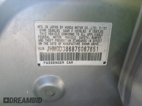 2007 Honda Fit Sport with VIN JHMGD38687S067651, listed as a Copart auction lot 46173555 with 170,784 mi miles and Salvage Title. Bid and sale history available at carsss.com. Image 12.