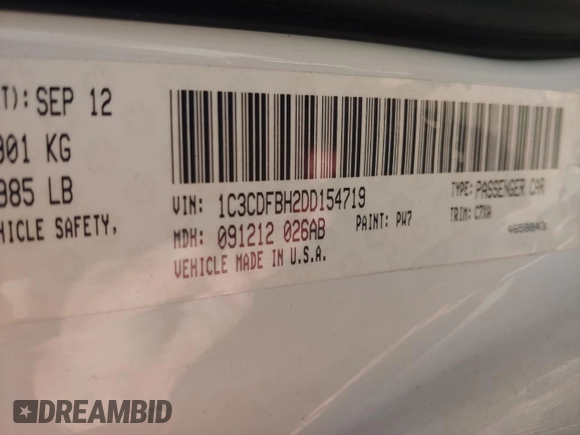2013 Dodge Dart SXT with VIN 1C3CDFBH2DD154719, listed as a Copart auction lot 54017245 with 140,913 mi miles and Clean Title. Bid and sale history available at carsss.com. Image 10.
