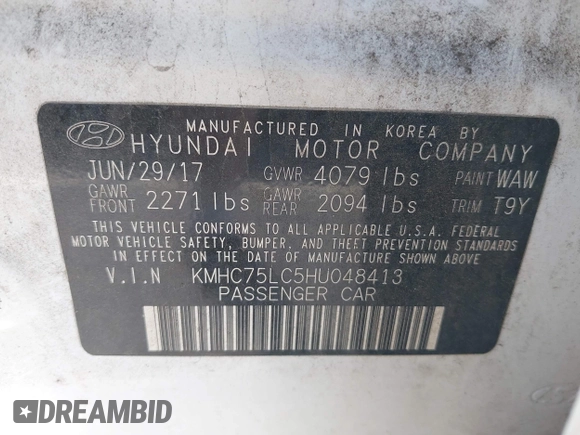 2017 Hyundai Ioniq SEL z VIN KMHC75LC5HU048413, wystawiony jako IAAI lot #42073696 z przebiegiem 81 467 mil mil oraz . Historia ofert i sprzedaży dostępna na DreamBid. Obrazek 9.