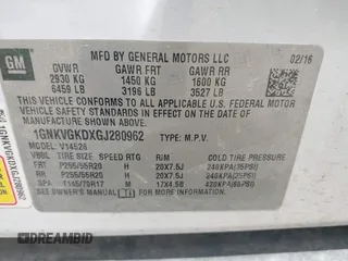 2016 Chevrolet Traverse LT с VIN 1GNKVGKDXGJ280962, выставлен на аукционе IAAI как лот 42377088 с пробегом 168 543 миль миль и . История ставок и продаж доступна на DreamBid. Изображение 9.