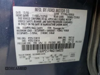 2006 Ford Five Hundred Limited with VIN 1FAHP25196G156023, listed as a Copart auction lot 55138425 with 282,528 mi miles and Salvage title. Bid and sale history available at DreamBid. Image 12.