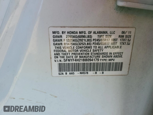 2011 Honda Pilot LX with VIN 5FNYF4H21BB094179, listed as a Copart auction lot 80498764 with 183,544 mi miles and Salvage Title. Bid and sale history available at DreamBid. Image 13.