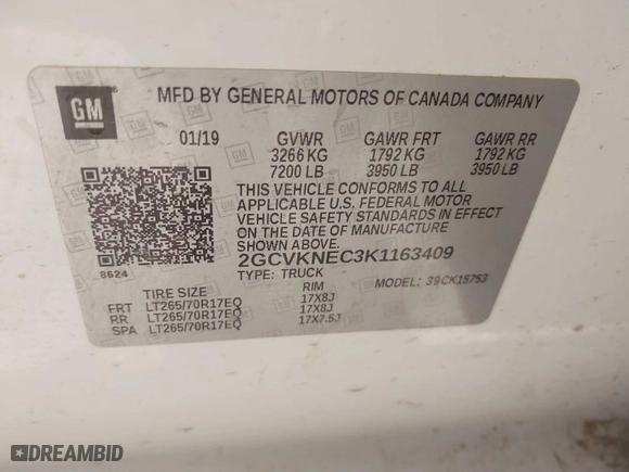 2019 Chevrolet Silverado 1500 LD Work Truck with VIN 2GCVKNEC3K1163409, listed as a IAAI auction lot 41838060 with 67,614 mi miles. Bid and sale history available at carsss.com. Image 9.