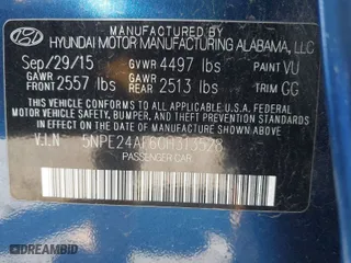 2016 Hyundai Sonata 2.4L SE with VIN 5NPE24AF6GH313528, listed as a IAAI auction lot 42071632 with 115,543 mi miles. Bid and sale history available at carsss.com. Image 9.