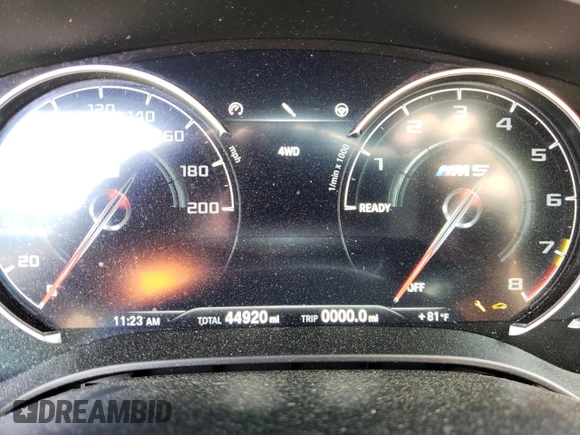 2019 BMW M5 Competition with VIN WBSJF0C52KB446631, listed as a Copart auction lot 43966313 with 44,920 mi miles. Bid and sale history available at carsss.com. Image 9.
