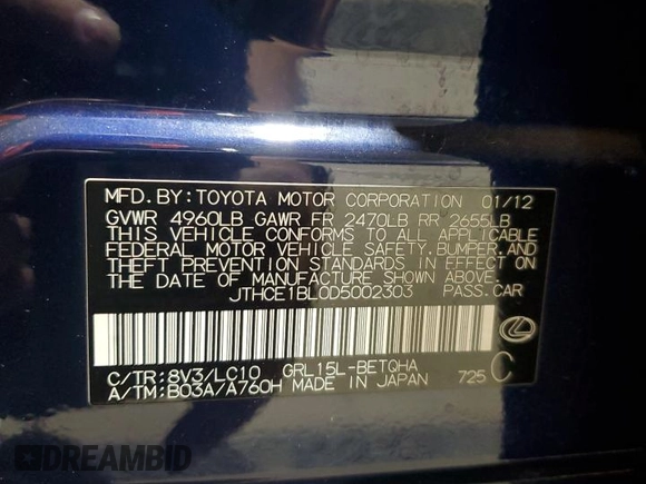 2013 Lexus GS 350 with VIN JTHCE1BL0D5002303, listed as a Copart auction lot 73346774 with 126,641 mi miles and Salvage Title. Bid and sale history available at carsss.com. Image 12.