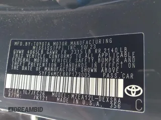 2024 Toyota Corolla SE with VIN 5YFS4MCE8RP173005, listed as a IAAI auction lot 41691777 with 34,157 mi miles. Bid and sale history available at carsss.com. Image 9.