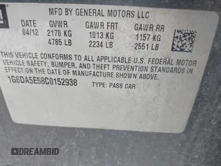 2012 Cadillac CTS with VIN 1G6DA5E58C0152938, listed as a IAAI auction lot 42319555 with 190,259 mi miles and . Bid and sale history available at DreamBid. Image 9.