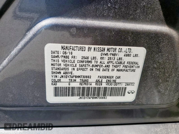 2017 Infiniti Q50 Premium with VIN JN1EV7AP8HM730662, listed as a Copart auction lot 49524415 with 142,905 mi miles and Clean title. Bid and sale history available at DreamBid. Image 12.