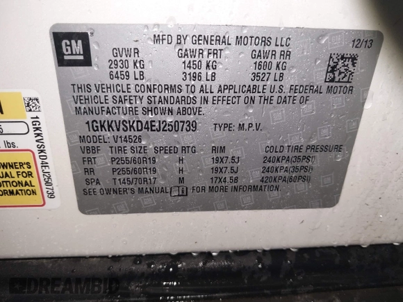 2014 GMC Acadia SLT z VIN 1GKKVSKD4EJ250739, wystawiony jako IAAI lot #42257848 z przebiegiem 78 672 mil mil oraz . Historia ofert i sprzedaży dostępna na DreamBid. Obrazek 9.