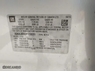 2015 Chevrolet Equinox LT with VIN 2GNALBEK2F1158281, listed as a IAAI auction lot 42042766 with 196,868 mi miles. Bid and sale history available at carsss.com. Image 9.