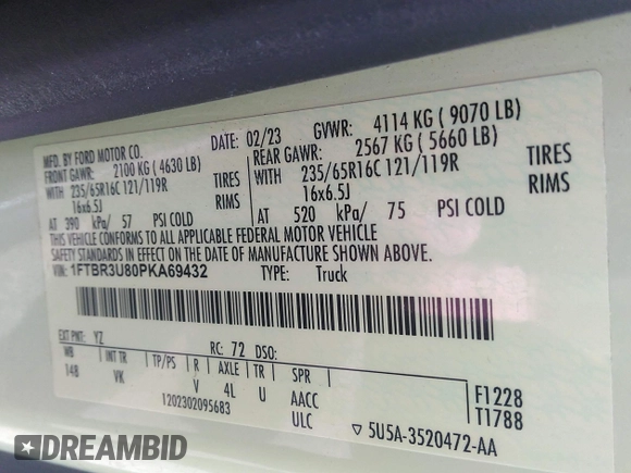 2023 Ford Transit Cargo with VIN 1FTBR3U80PKA69432, listed as a IAAI auction lot 41939700 with 48,158 mi miles and . Bid and sale history available at DreamBid. Image 9.