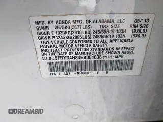 2014 Acura MDX Advance with VIN 5FRYD4H84EB001636, listed as a IAAI auction lot 41644117 with 124,460 mi miles and . Bid and sale history available at carsss.com. Image 9.