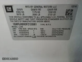 2015 Chevrolet Equinox LTZ with VIN 1GNFLHEK5FZ120981, listed as a Copart auction lot 44352095 with 166,275 mi miles and Salvage Title. Bid and sale history available at carsss.com. Image 15.