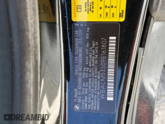 2009 BMW Z4 sDrive30i with VIN WBALM53509E161807, listed as a Copart auction lot 78302854 with 0 mi miles and Salvage Title. Bid and sale history available at carsss.com. Image 13.