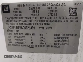 2012 GMC Terrain SLE-1 with VIN 2GKFLREK6C6321489, listed as a IAAI auction lot 42032207 with 192,141 mi miles and . Bid and sale history available at DreamBid. Image 9.