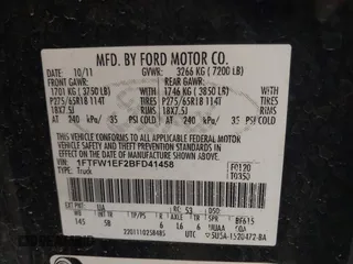 2011 Ford F-150 XL with VIN 1FTFW1EF2BFD41458, listed as a IAAI auction lot 41921176 with 248,329 mi miles and . Bid and sale history available at DreamBid. Image 9.