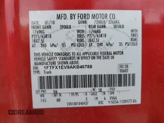 2010 Ford F-150 XL с VIN 1FTFX1EV9AKB46788, выставлен на аукционе Copart как лот 59034685 с пробегом 100 751 миль миль и Чистый • Clean title. История ставок и продаж доступна на DreamBid. Изображение 12.