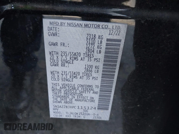 2023 Nissan Murano SV with VIN 5N1AZ2BJXPC115124, listed as a IAAI auction lot 41081274 with 36,499 mi miles and . Bid and sale history available at DreamBid. Image 9.